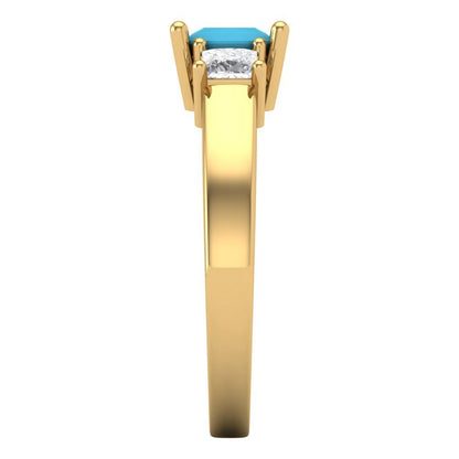 1.11 cttw Simulated Turquoise Three-Stone Engagement Ring - Solid Gold (Princess Cut,5.0mm)