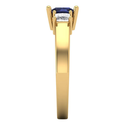 1.11 cttw Simulated Blue Sapphire Three-Stone Engagement Ring - Solid Gold (Princess Cut,5.0mm)