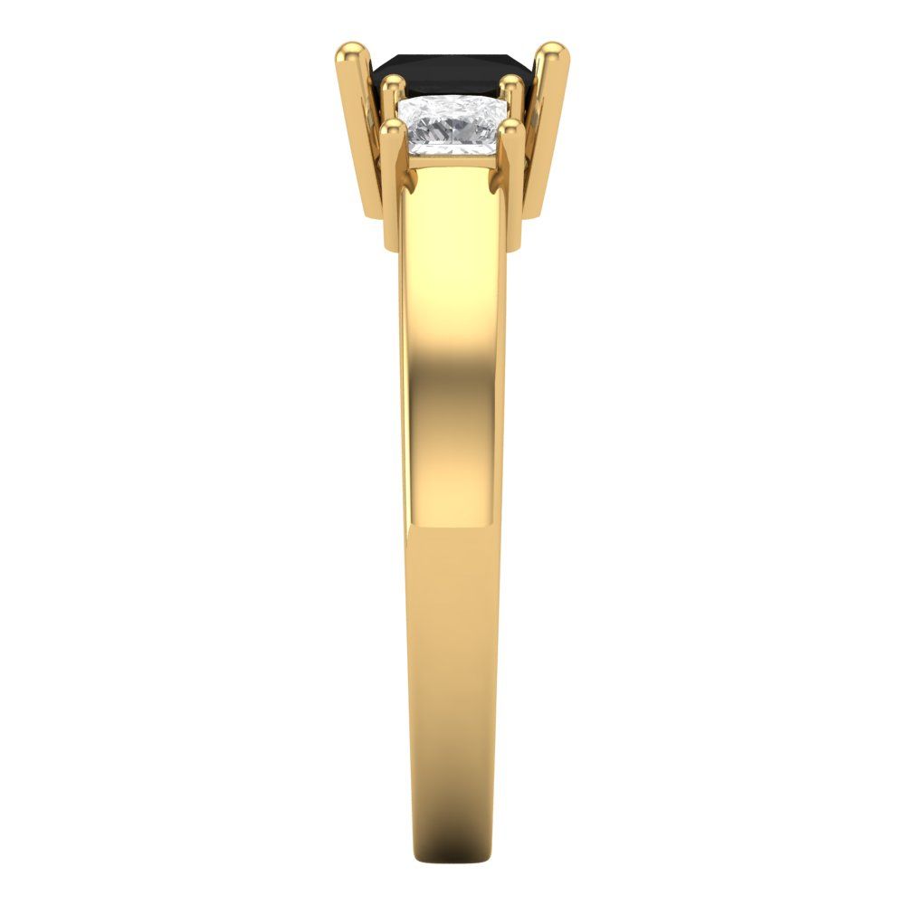 1.11 cttw Natural Onyx Three-Stone Engagement Ring - Solid Gold (Princess Cut,5.0mm)