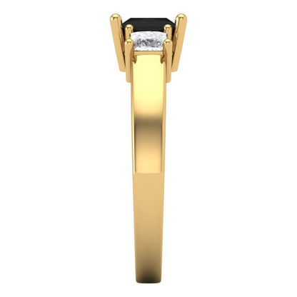 1.11 cttw Natural Onyx Three-Stone Engagement Ring - Solid Gold (Princess Cut,5.0mm)