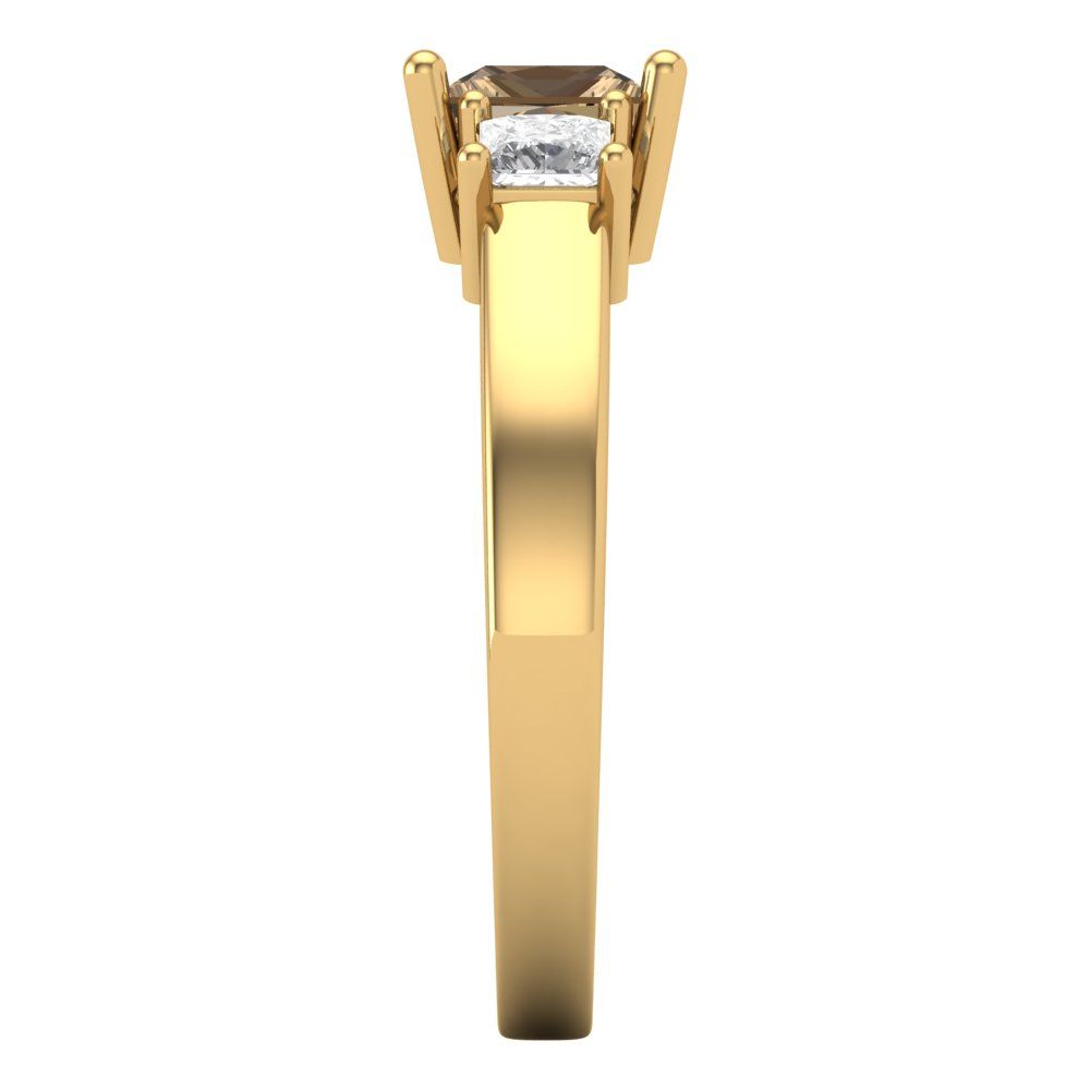 1.11 cttw Zirconia Simulated Champagne Diamond Three-Stone Engagement Ring - Solid Yellow Gold (VVS1, Princess Cut,5.0mm)