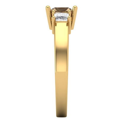 1.11 cttw Zirconia Simulated Champagne Diamond Three-Stone Engagement Ring - Solid Yellow Gold (VVS1, Princess Cut,5.0mm)