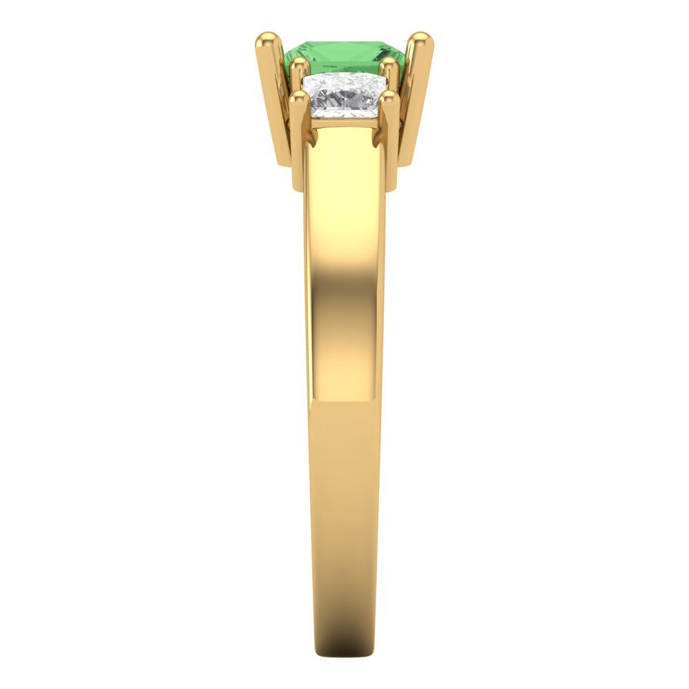 1.11 cttw Zirconia Simulated Green Diamond Three-Stone Engagement Ring - Solid Yellow Gold (VVS1, Princess Cut,5.0mm)