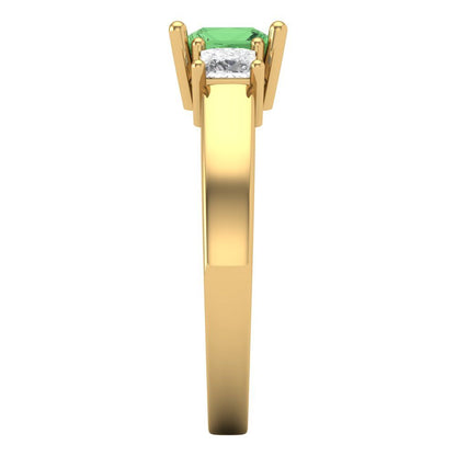 1.11 cttw Zirconia Simulated Green Diamond Three-Stone Engagement Ring - Solid Yellow Gold (VVS1, Princess Cut,5.0mm)