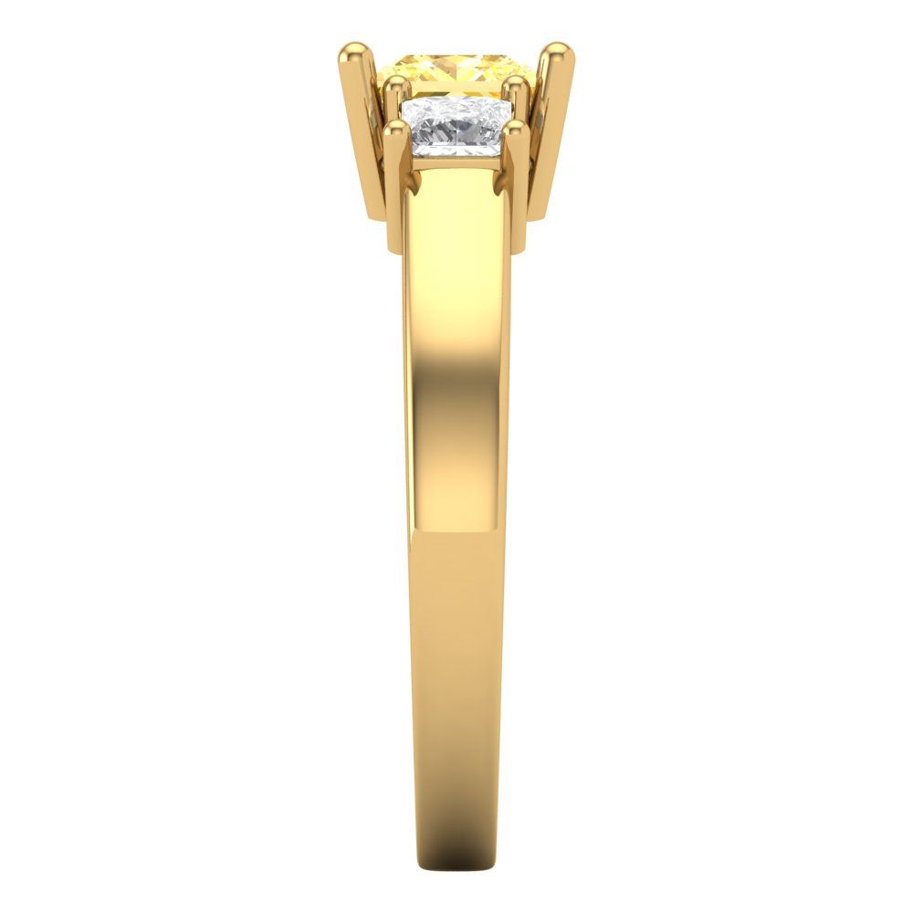 1.11 cttw Zirconia Simulated Yellow Diamond Three-Stone Engagement Ring - Solid Yellow Gold (VVS1, Princess Cut,5.0mm)