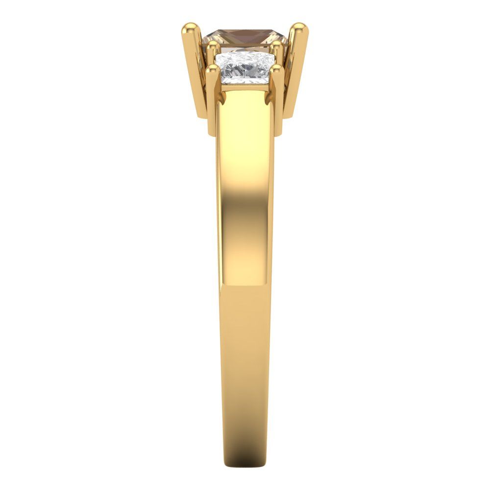 1.11 cttw Yellow Moissanite Three-Stone Engagement Ring - Solid Yellow Gold (VVS1, Princess Cut,5.0mm)