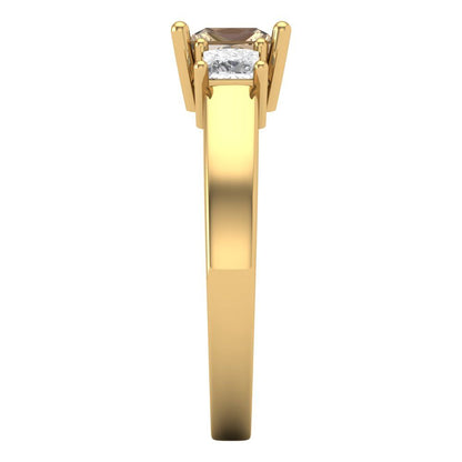 1.11 cttw Yellow Moissanite Three-Stone Engagement Ring - Solid Yellow Gold (VVS1, Princess Cut,5.0mm)