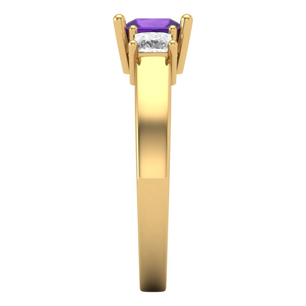 1.11 cttw Natural Amethyst Three-Stone Engagement Ring - Solid Gold (Princess Cut,5.0mm)
