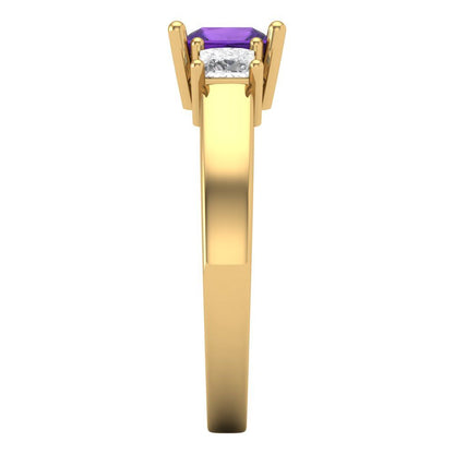 1.11 cttw Natural Amethyst Three-Stone Engagement Ring - Solid Gold (Princess Cut,5.0mm)