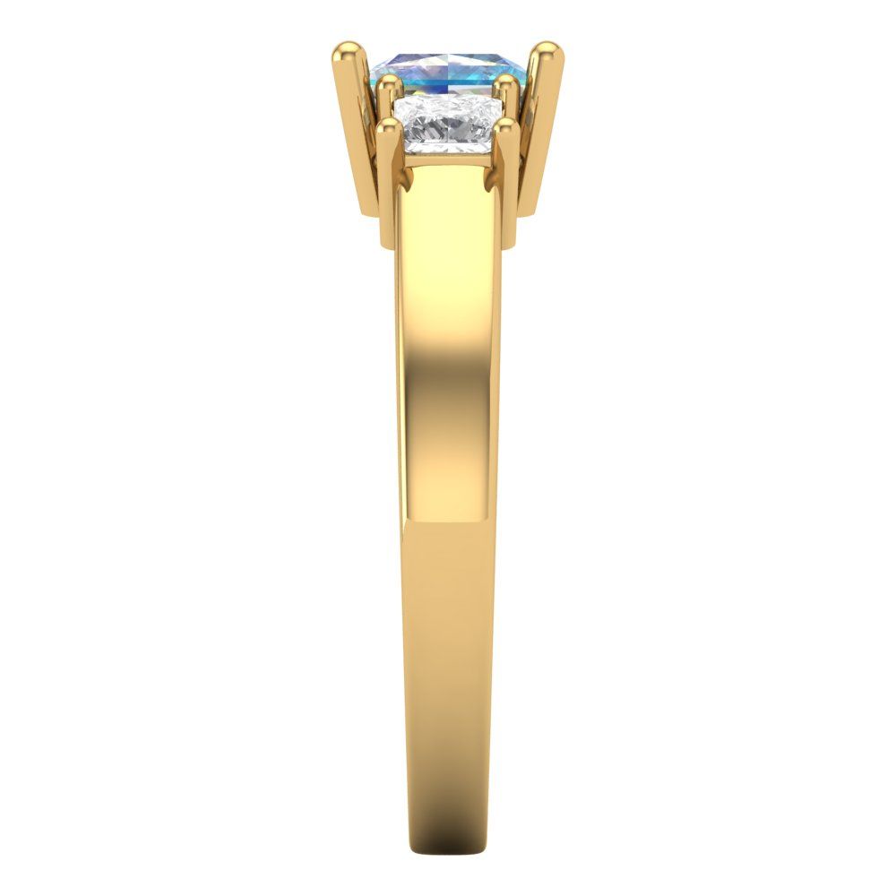 1.11 cttw Blue Moissanite Three-Stone Engagement Ring - Solid Yellow Gold (VVS1, Princess Cut,5.0mm)