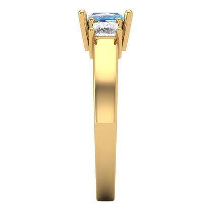1.11 cttw Blue Moissanite Three-Stone Engagement Ring - Solid Yellow Gold (VVS1, Princess Cut,5.0mm)