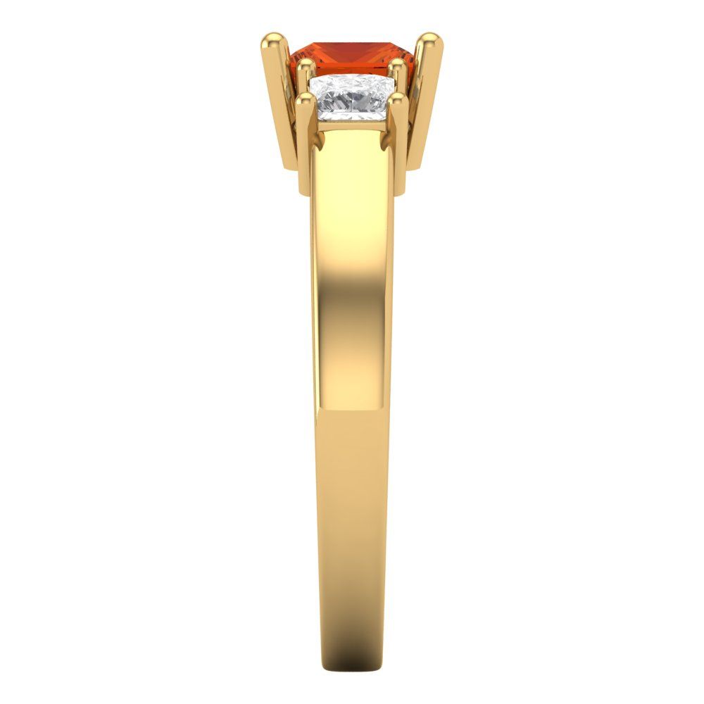 1.11 cttw Zirconia Simulated Red Diamond Three-Stone Engagement Ring - Solid Gold (VVS1, Princess Cut,5.0mm)