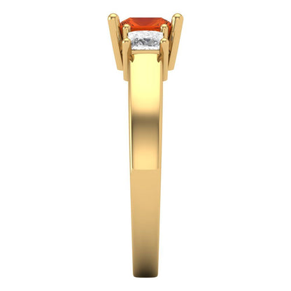 1.11 cttw Zirconia Simulated Red Diamond Three-Stone Engagement Ring - Solid Gold (VVS1, Princess Cut,5.0mm)