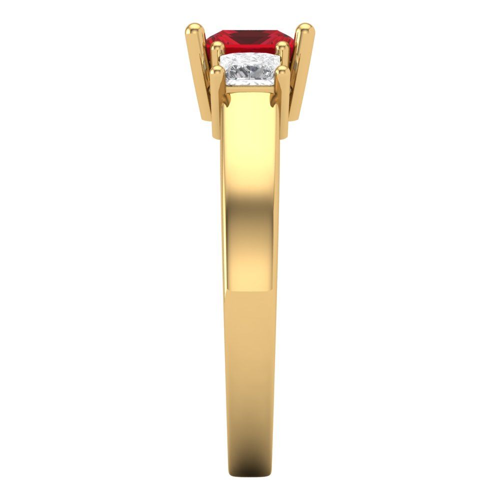 1.11 cttw Simulated Ruby Three-Stone Engagement Ring - Solid Yellow Gold (VVS1, Princess Cut,5.0mm)