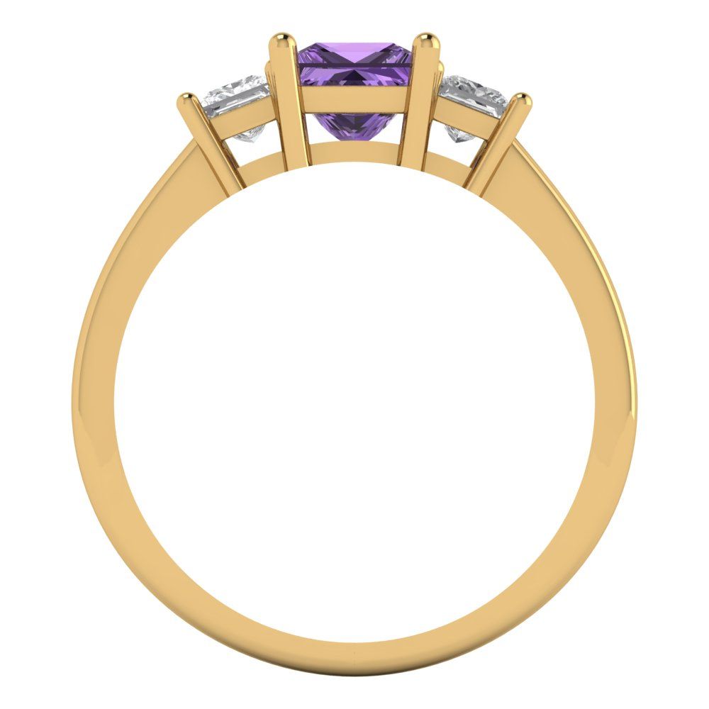 1.11 cttw Simulated Alexandrite Three-Stone Engagement Ring - Solid Gold (Princess Cut,5.0mm)