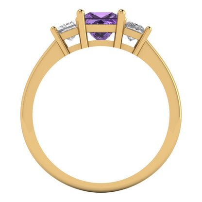 1.11 cttw Simulated Alexandrite Three-Stone Engagement Ring - Solid Gold (Princess Cut,5.0mm)