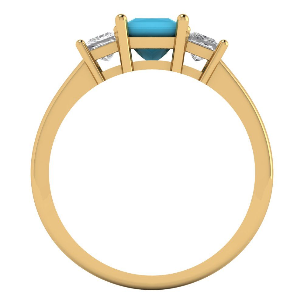 1.11 cttw Simulated Turquoise Three-Stone Engagement Ring - Solid Gold (Princess Cut,5.0mm)