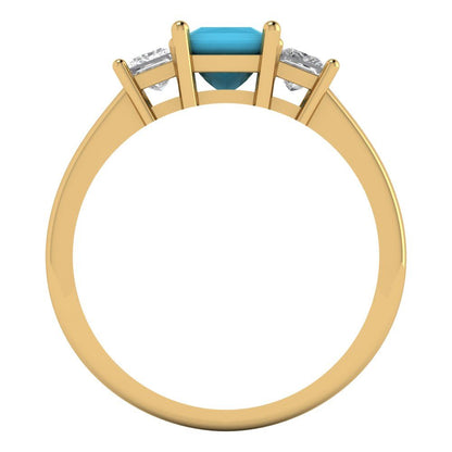 1.11 cttw Simulated Turquoise Three-Stone Engagement Ring - Solid Gold (Princess Cut,5.0mm)