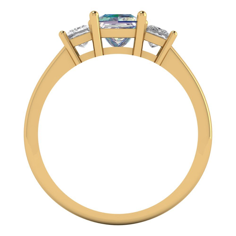 1.11 cttw Blue Moissanite Three-Stone Engagement Ring - Solid Yellow Gold (VVS1, Princess Cut,5.0mm)