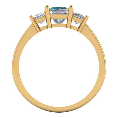 1.11 cttw Blue Moissanite Three-Stone Engagement Ring - Solid Yellow Gold (VVS1, Princess Cut,5.0mm)