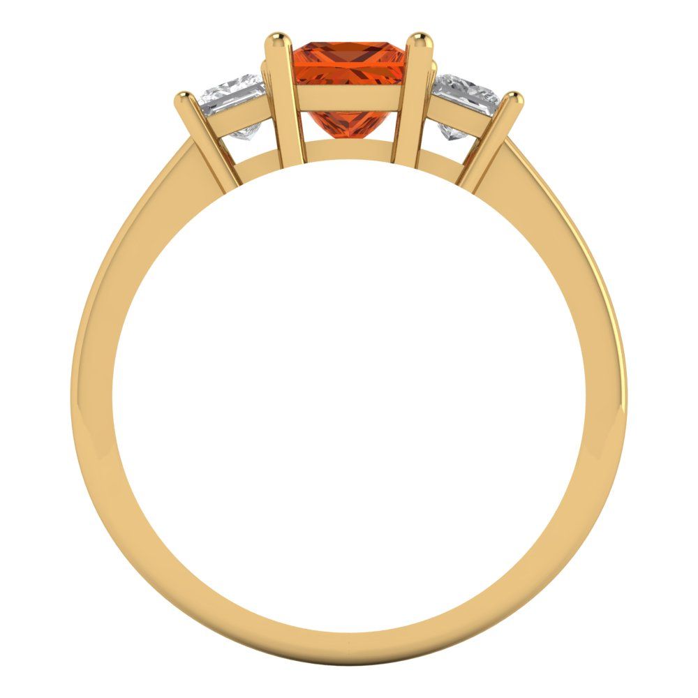 1.11 cttw Simulated Ruby Three-Stone Engagement Ring - Solid Yellow Gold (VVS1, Princess Cut,5.0mm)