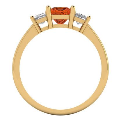 1.11 cttw Simulated Ruby Three-Stone Engagement Ring - Solid Yellow Gold (VVS1, Princess Cut,5.0mm)