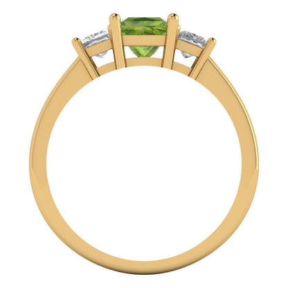 1.11 cttw Natural Peridot Three-Stone Engagement Ring - Solid Gold (Princess Cut,5.0mm)