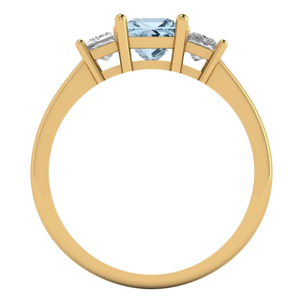 1.11 cttw Zirconia Simulated Blue Diamond Three-Stone Engagement Ring - Solid Yellow Gold (VVS1, Princess Cut,5.0mm)