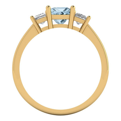 1.11 cttw Zirconia Simulated Blue Diamond Three-Stone Engagement Ring - Solid Yellow Gold (VVS1, Princess Cut,5.0mm)