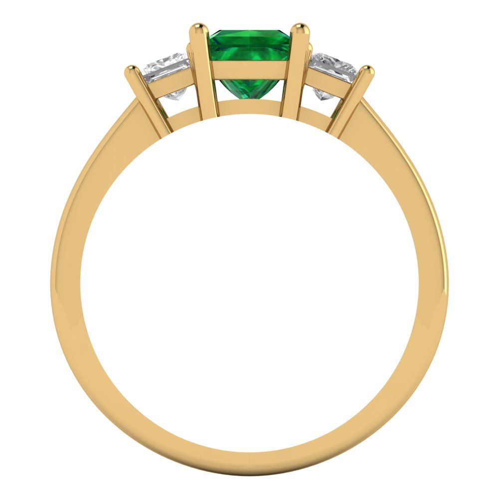 1.11 cttw Simulated Emerald Three-Stone Engagement Ring - Solid Gold (Princess Cut,5.0mm)