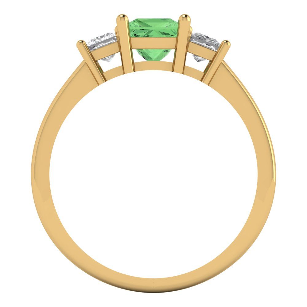 1.11 cttw Zirconia Simulated Green Diamond Three-Stone Engagement Ring - Solid Yellow Gold (VVS1, Princess Cut,5.0mm)