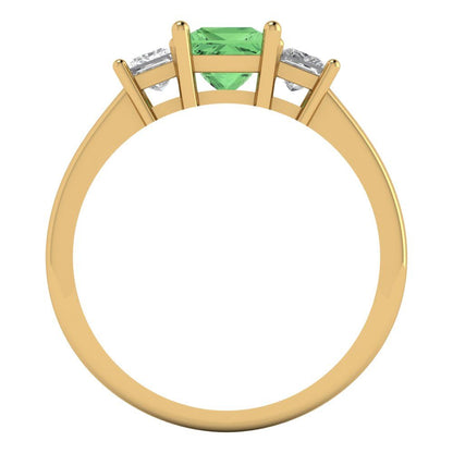 1.11 cttw Zirconia Simulated Green Diamond Three-Stone Engagement Ring - Solid Yellow Gold (VVS1, Princess Cut,5.0mm)