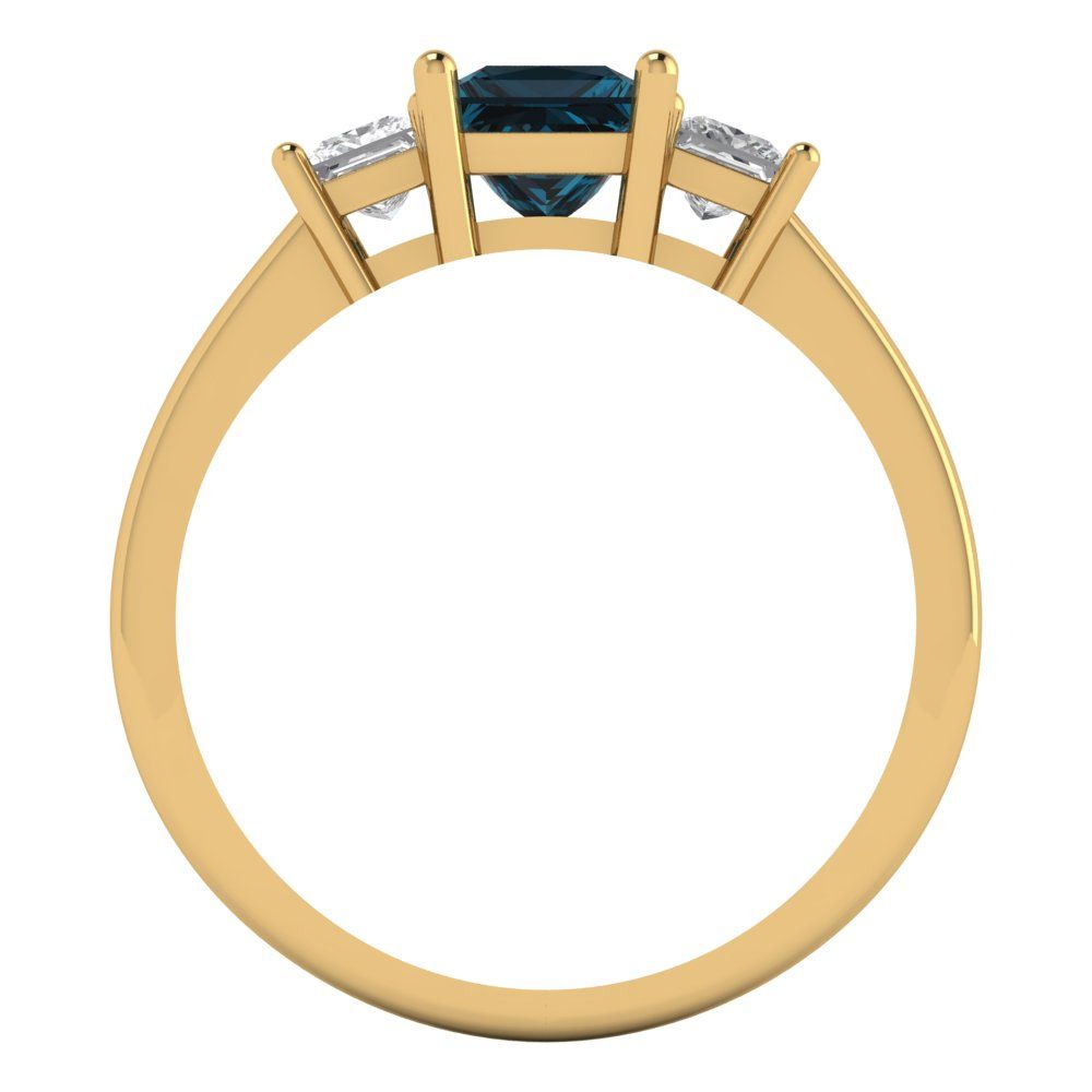 1.11 cttw Natural London Blue Topaz Three-Stone Engagement Ring - Solid Gold (Princess Cut,5.0mm)