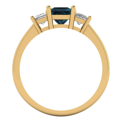 1.11 cttw Natural London Blue Topaz Three-Stone Engagement Ring - Solid Gold (Princess Cut,5.0mm)