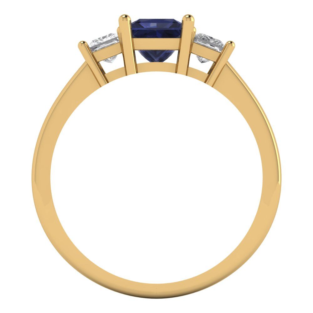 1.11 cttw Simulated Blue Sapphire Three-Stone Engagement Ring - Solid Gold (Princess Cut,5.0mm)