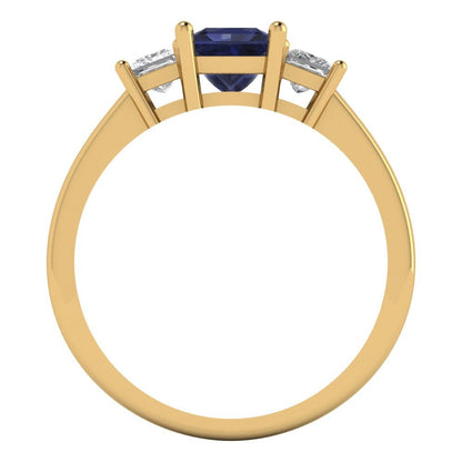1.11 cttw Simulated Blue Sapphire Three-Stone Engagement Ring - Solid Gold (Princess Cut,5.0mm)