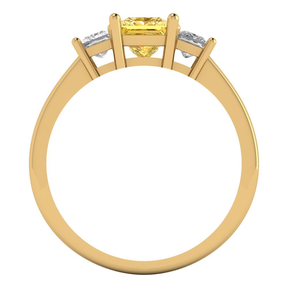 1.11 cttw Zirconia Simulated Yellow Diamond Three-Stone Engagement Ring - Solid Yellow Gold (VVS1, Princess Cut,5.0mm)
