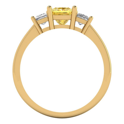 1.11 cttw Zirconia Simulated Yellow Diamond Three-Stone Engagement Ring - Solid Yellow Gold (VVS1, Princess Cut,5.0mm)