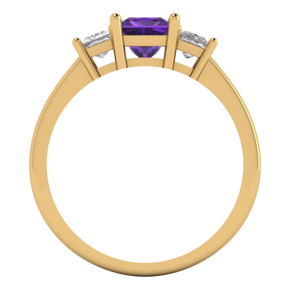1.11 cttw Natural Amethyst Three-Stone Engagement Ring - Solid Gold (Princess Cut,5.0mm)