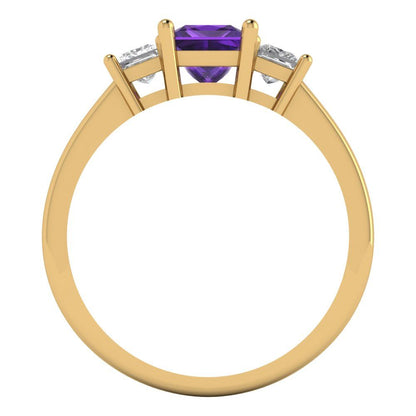 1.11 cttw Natural Amethyst Three-Stone Engagement Ring - Solid Gold (Princess Cut,5.0mm)