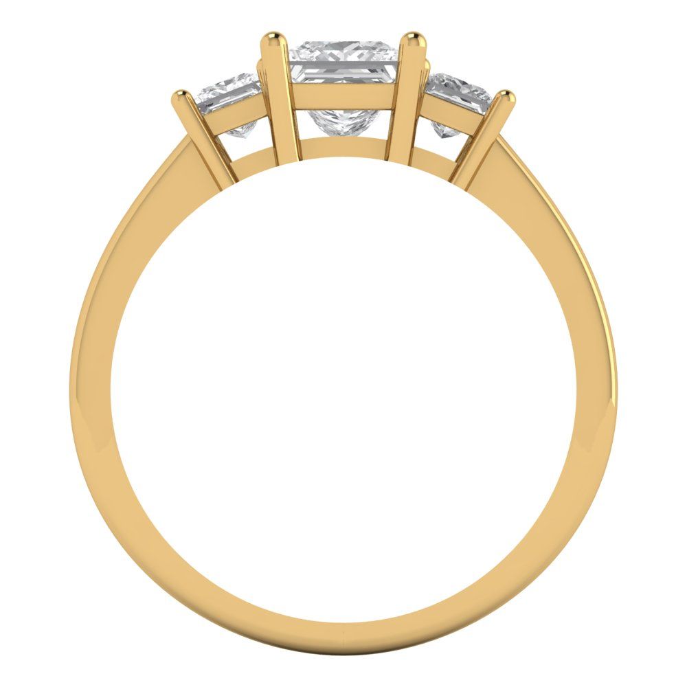 1.11 cttw White Sapphire Three-Stone Engagement Ring - Solid Yellow Gold (VVS1, Princess Cut,5.0mm)