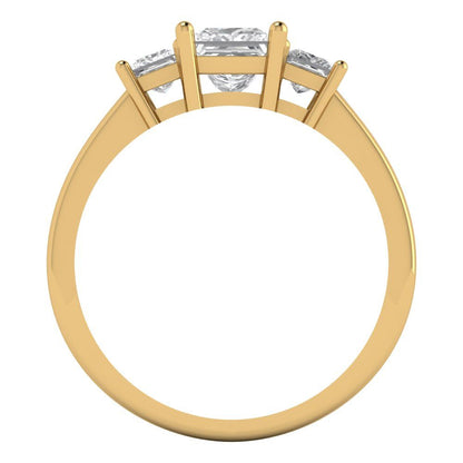 1.11 cttw White Sapphire Three-Stone Engagement Ring - Solid Yellow Gold (VVS1, Princess Cut,5.0mm)
