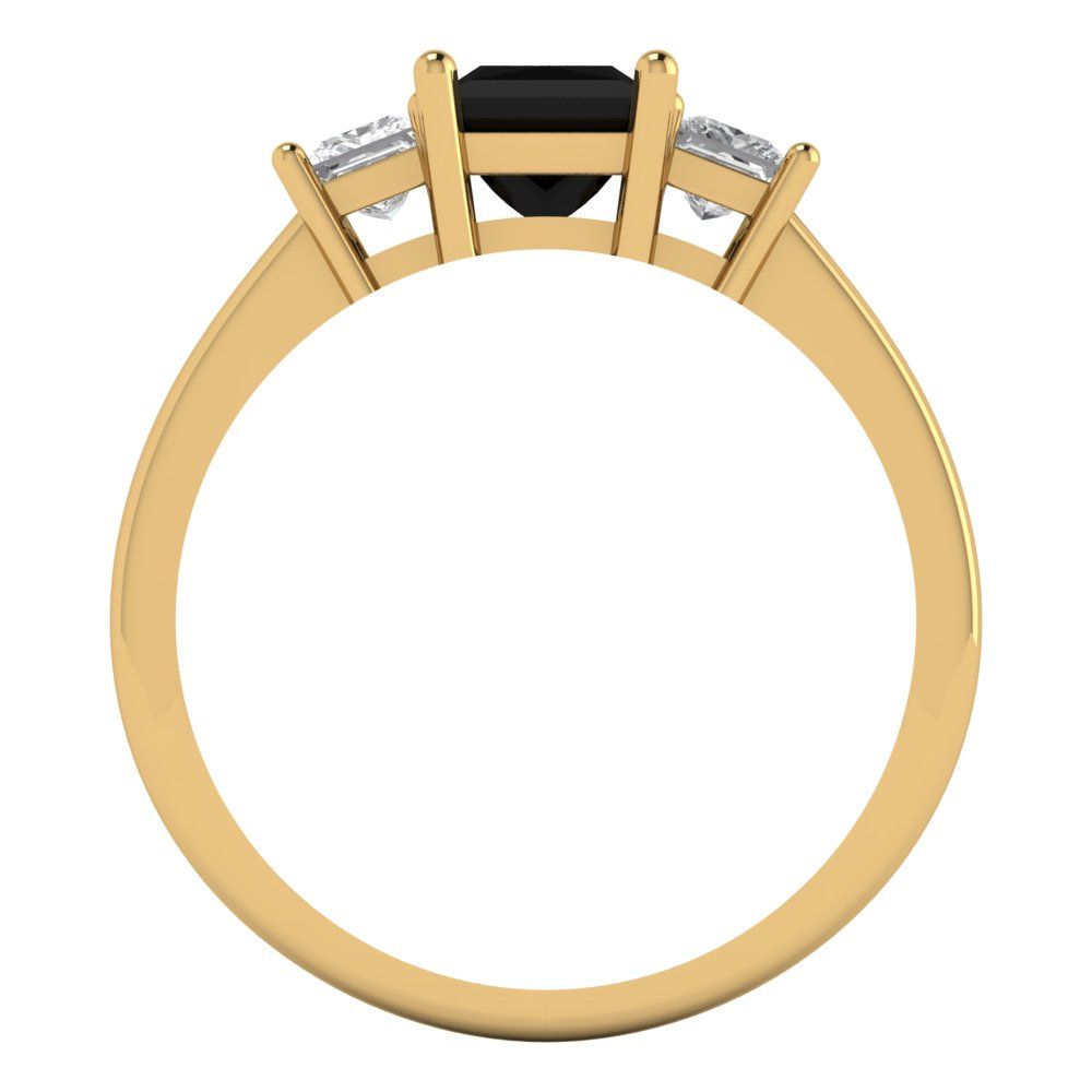 1.11 cttw Natural Onyx Three-Stone Engagement Ring - Solid Gold (Princess Cut,5.0mm)