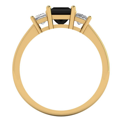 1.11 cttw Natural Onyx Three-Stone Engagement Ring - Solid Gold (Princess Cut,5.0mm)