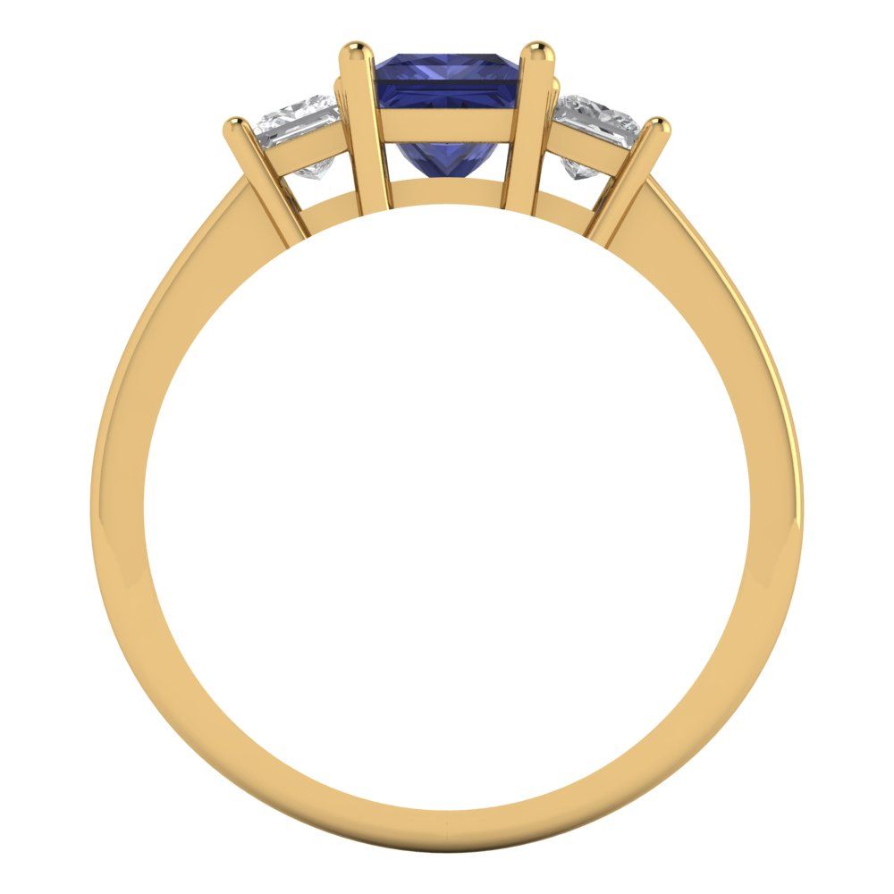 1.11 cttw Simulated Tanzanite Three-Stone Engagement Ring - Solid Yellow Gold (VVS1, Princess Cut,5.0mm)