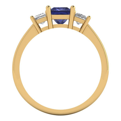 1.11 cttw Simulated Tanzanite Three-Stone Engagement Ring - Solid Yellow Gold (VVS1, Princess Cut,5.0mm)