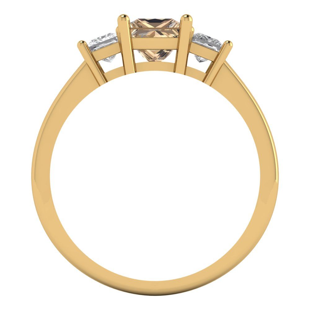 1.11 cttw Yellow Moissanite Three-Stone Engagement Ring - Solid Yellow Gold (VVS1, Princess Cut,5.0mm)