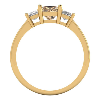 1.11 cttw Yellow Moissanite Three-Stone Engagement Ring - Solid Yellow Gold (VVS1, Princess Cut,5.0mm)