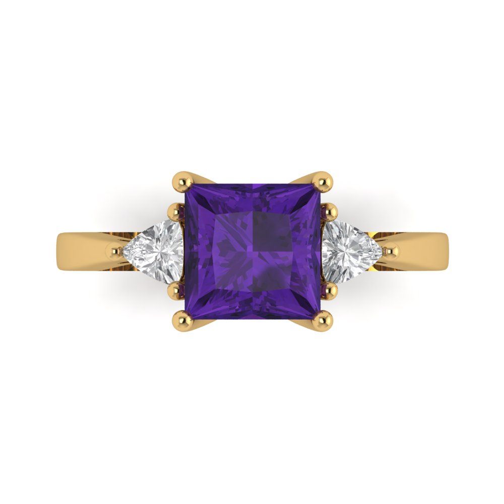 2.32 cttw Natural Amethyst Three-Stone Engagement Ring - Solid Gold (Princess Cut,7.0mm)