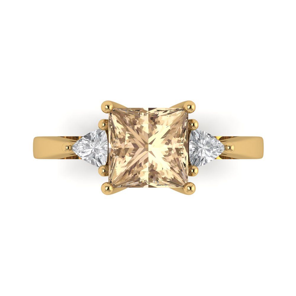 2.32 cttw Yellow Moissanite Three-Stone Engagement Ring - Solid Gold (Princess Cut,7.0mm)